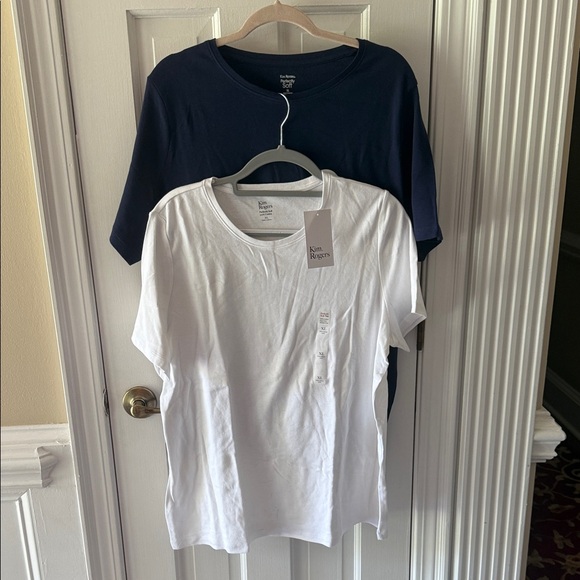 2 for 1 Kim Rogers Soft Cotton Tee in White and Navy - Picture 1 of 5